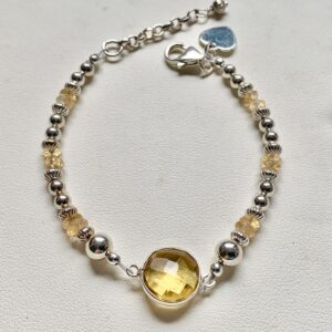 Citrine, Quartz & Sterling Silver Beaded Stacking Bracelet